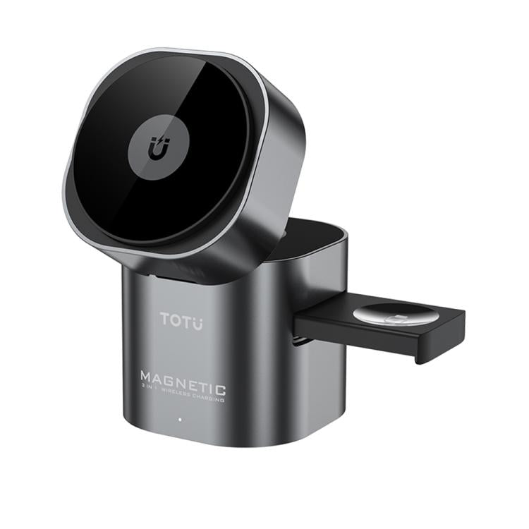Stazione di ricarica wireless TOTU CW-10-W 3 in 1 con base di ricarica magnetica rotante per telefono, auricolari e orologio., CW-10-W