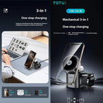 Stazione di ricarica wireless TOTU CW-10-W 3 in 1 con base di ricarica magnetica rotante per telefono, auricolari e orologio., CW-10-W