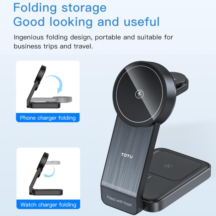 TOTU CW-1-W Base di ricarica wireless magnetica 3 in 1 per telefono, auricolari e orologio, CW-1-W