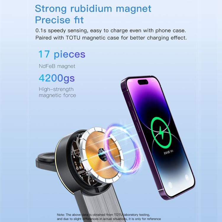 TOTU CW-1-W Base di ricarica wireless magnetica 3 in 1 per telefono, auricolari e orologio, CW-1-W