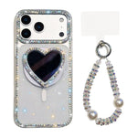 Custodia magnetica per telefono con ciondolo a forma di cuore scintillante IMD e cinturino, For iPhone 17 Pro Max, For iPhone 17 Pro, For iPhone 17, For iPhone Air