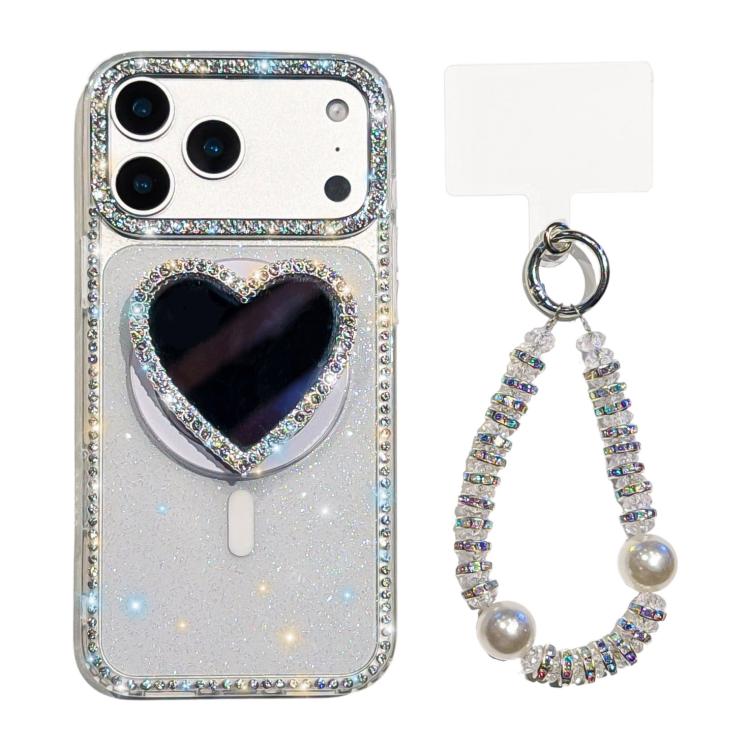 Custodia magnetica per telefono con ciondolo a forma di cuore scintillante IMD e cinturino, For iPhone 17 Pro Max, For iPhone 17 Pro, For iPhone 17, For iPhone Air