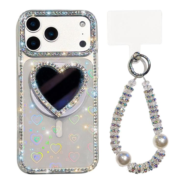Custodia magnetica per telefono con ciondolo a forma di cuore scintillante IMD e cinturino, For iPhone 17 Pro Max, For iPhone 17 Pro, For iPhone 17, For iPhone Air