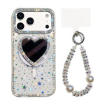 Custodia magnetica per telefono con ciondolo a forma di cuore scintillante IMD e cinturino, For iPhone 17 Pro Max, For iPhone 17 Pro, For iPhone 17, For iPhone Air
