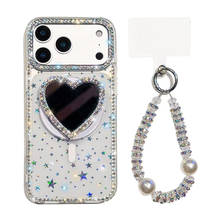 Custodia magnetica per telefono con ciondolo a forma di cuore scintillante IMD e cinturino, For iPhone 17 Pro Max, For iPhone 17 Pro, For iPhone 17, For iPhone Air