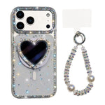 Custodia magnetica per telefono con ciondolo a forma di cuore scintillante IMD e cinturino, For iPhone 17 Pro Max, For iPhone 17 Pro, For iPhone 17, For iPhone Air