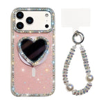Custodia magnetica per telefono con ciondolo a forma di cuore scintillante IMD e cinturino, For iPhone 17 Pro Max, For iPhone 17 Pro, For iPhone 17, For iPhone Air