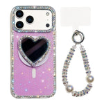 Custodia magnetica per telefono con ciondolo a forma di cuore scintillante IMD e cinturino, For iPhone 17 Pro Max, For iPhone 17 Pro, For iPhone 17, For iPhone Air
