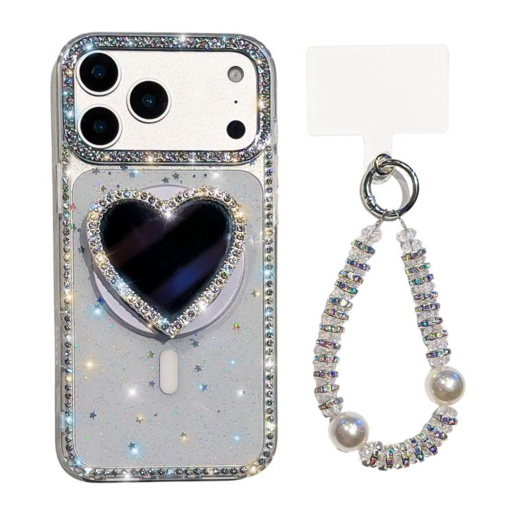 Custodia magnetica per telefono con ciondolo a forma di cuore scintillante IMD e cinturino, For iPhone 17 Pro Max, For iPhone 17 Pro, For iPhone 17, For iPhone Air