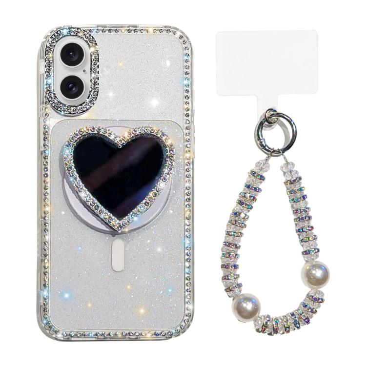 Custodia magnetica per telefono con ciondolo a forma di cuore scintillante IMD e cinturino, For iPhone 17 Pro Max, For iPhone 17 Pro, For iPhone 17, For iPhone Air
