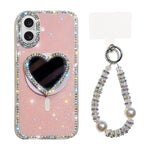 Custodia magnetica per telefono con ciondolo a forma di cuore scintillante IMD e cinturino, For iPhone 17 Pro Max, For iPhone 17 Pro, For iPhone 17, For iPhone Air