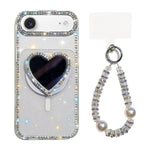 Custodia magnetica per telefono con ciondolo a forma di cuore scintillante IMD e cinturino, For iPhone 17 Pro Max, For iPhone 17 Pro, For iPhone 17, For iPhone Air