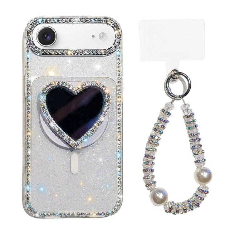 Custodia magnetica per telefono con ciondolo a forma di cuore scintillante IMD e cinturino, For iPhone 17 Pro Max, For iPhone 17 Pro, For iPhone 17, For iPhone Air