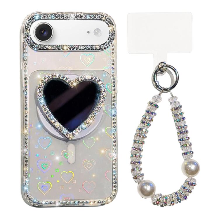 Custodia magnetica per telefono con ciondolo a forma di cuore scintillante IMD e cinturino, For iPhone 17 Pro Max, For iPhone 17 Pro, For iPhone 17, For iPhone Air