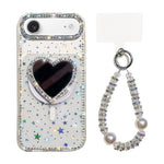 Custodia magnetica per telefono con ciondolo a forma di cuore scintillante IMD e cinturino, For iPhone 17 Pro Max, For iPhone 17 Pro, For iPhone 17, For iPhone Air
