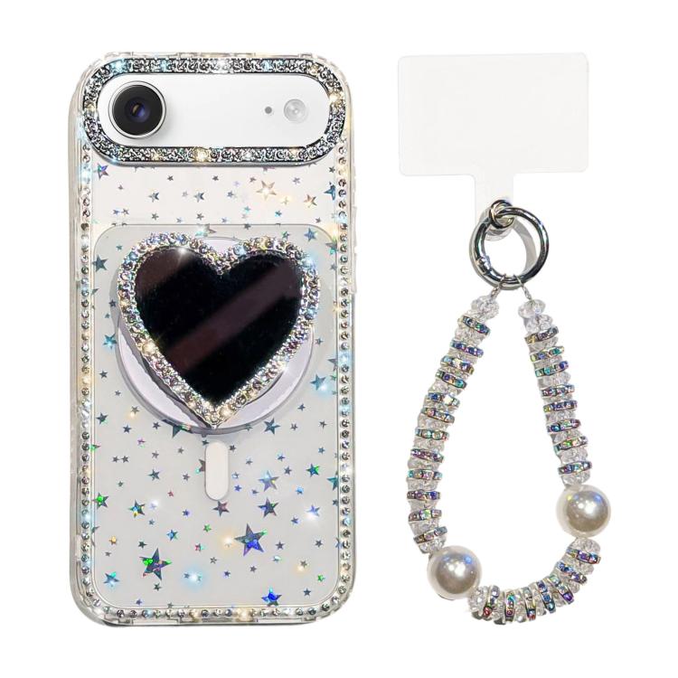 Custodia magnetica per telefono con ciondolo a forma di cuore scintillante IMD e cinturino, For iPhone 17 Pro Max, For iPhone 17 Pro, For iPhone 17, For iPhone Air