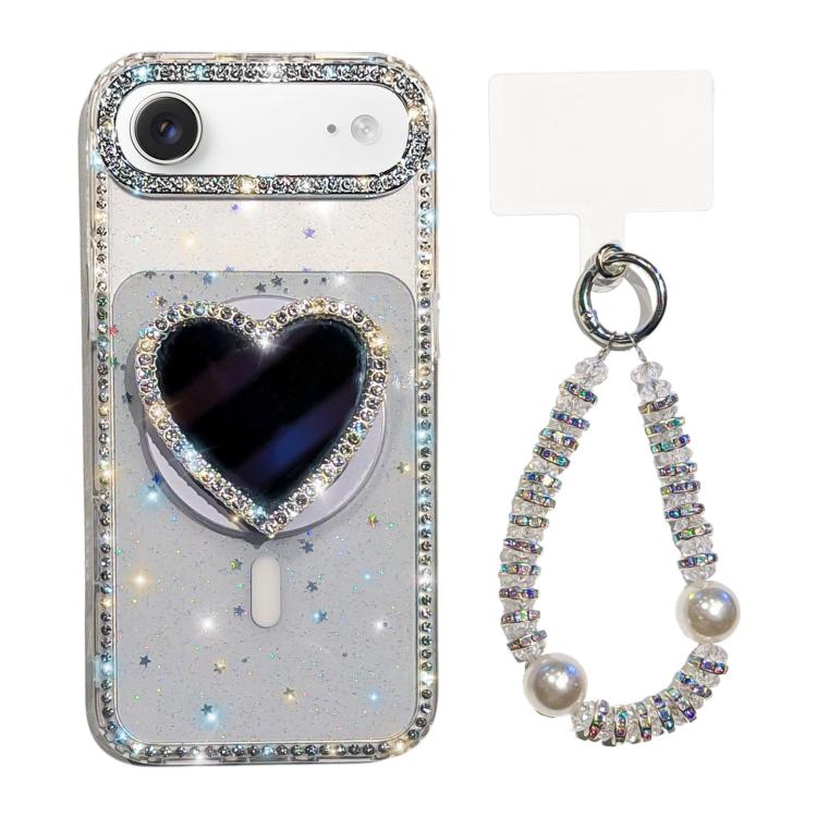 Custodia magnetica per telefono con ciondolo a forma di cuore scintillante IMD e cinturino, For iPhone 17 Pro Max, For iPhone 17 Pro, For iPhone 17, For iPhone Air