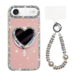 Custodia magnetica per telefono con ciondolo a forma di cuore scintillante IMD e cinturino, For iPhone 17 Pro Max, For iPhone 17 Pro, For iPhone 17, For iPhone Air
