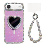 Custodia magnetica per telefono con ciondolo a forma di cuore scintillante IMD e cinturino, For iPhone 17 Pro Max, For iPhone 17 Pro, For iPhone 17, For iPhone Air