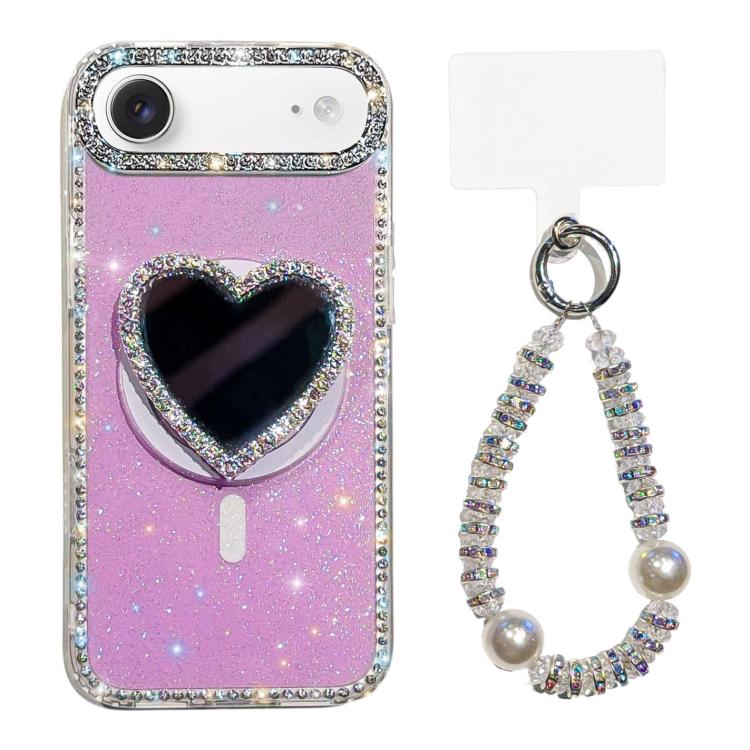 Custodia magnetica per telefono con ciondolo a forma di cuore scintillante IMD e cinturino, For iPhone 17 Pro Max, For iPhone 17 Pro, For iPhone 17, For iPhone Air