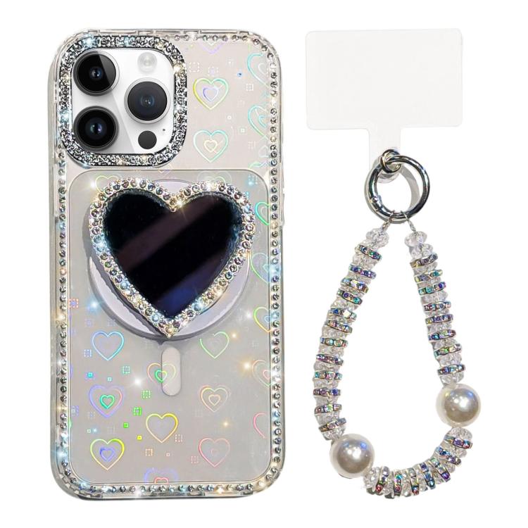 Custodia magnetica per telefono con ciondolo a forma di cuore scintillante IMD e cinturino, For iPhone 14 Pro Max, For iPhone 13 Pro Max, For iPhone 13 Pro, For iPhone 13
