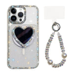 Custodia magnetica per telefono con ciondolo a forma di cuore scintillante IMD e cinturino, For iPhone 14 Pro Max, For iPhone 13 Pro Max, For iPhone 13 Pro, For iPhone 13