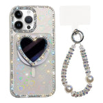 Custodia magnetica per telefono con ciondolo a forma di cuore scintillante IMD e cinturino, For iPhone 14 Pro Max, For iPhone 13 Pro Max, For iPhone 13 Pro, For iPhone 13