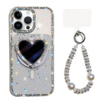 Custodia magnetica per telefono con ciondolo a forma di cuore scintillante IMD e cinturino, For iPhone 14 Pro Max, For iPhone 13 Pro Max, For iPhone 13 Pro, For iPhone 13