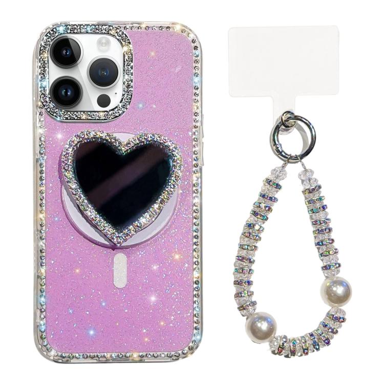 Custodia magnetica per telefono con ciondolo a forma di cuore scintillante IMD e cinturino, For iPhone 14 Pro Max, For iPhone 13 Pro Max, For iPhone 13 Pro, For iPhone 13