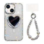 Custodia magnetica per telefono con ciondolo a forma di cuore scintillante IMD e cinturino, For iPhone 14 Pro Max, For iPhone 13 Pro Max, For iPhone 13 Pro, For iPhone 13