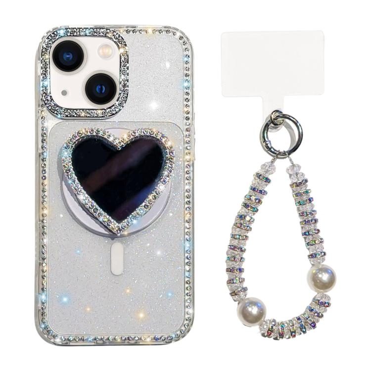 Custodia magnetica per telefono con ciondolo a forma di cuore scintillante IMD e cinturino, For iPhone 14 Pro Max, For iPhone 13 Pro Max, For iPhone 13 Pro, For iPhone 13