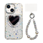 Custodia magnetica per telefono con ciondolo a forma di cuore scintillante IMD e cinturino, For iPhone 14 Pro Max, For iPhone 13 Pro Max, For iPhone 13 Pro, For iPhone 13