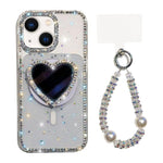 Custodia magnetica per telefono con ciondolo a forma di cuore scintillante IMD e cinturino, For iPhone 14 Pro Max, For iPhone 13 Pro Max, For iPhone 13 Pro, For iPhone 13