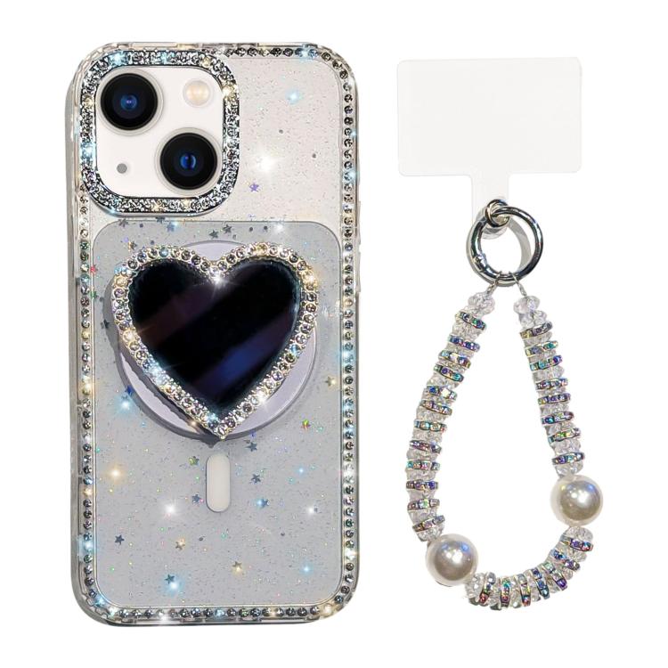 Custodia magnetica per telefono con ciondolo a forma di cuore scintillante IMD e cinturino, For iPhone 14 Pro Max, For iPhone 13 Pro Max, For iPhone 13 Pro, For iPhone 13
