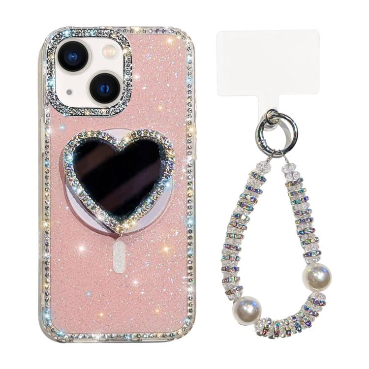 Custodia magnetica per telefono con ciondolo a forma di cuore scintillante IMD e cinturino, For iPhone 14 Pro Max, For iPhone 13 Pro Max, For iPhone 13 Pro, For iPhone 13