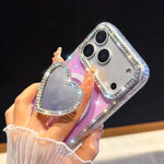 Custodia magnetica per telefono con ciondolo a forma di cuore scintillante IMD e cinturino, For iPhone 16 Pro Max, For iPhone 16 Pro, For iPhone 16, For iPhone 15 Pro Max