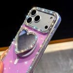 Custodia magnetica per telefono con ciondolo a forma di cuore scintillante IMD e cinturino, For iPhone 16 Pro Max, For iPhone 16 Pro, For iPhone 16, For iPhone 15 Pro Max