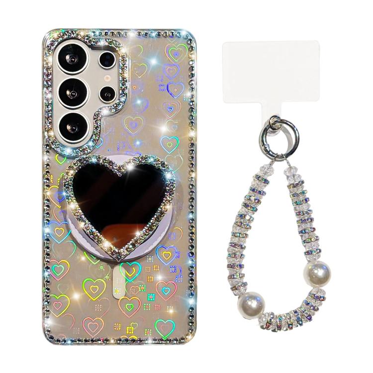 Custodia magnetica per telefono con ciondolo a forma di cuore scintillante IMD e cinturino, For Samsung Galaxy S24+ 5G, For Samsung Galaxy S24 5G, For Samsung Galaxy S23 Ultra 5G