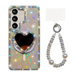 Custodia magnetica per telefono con ciondolo a forma di cuore scintillante IMD e cinturino, For Samsung Galaxy S24+ 5G, For Samsung Galaxy S24 5G, For Samsung Galaxy S23 Ultra 5G