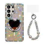 Custodia magnetica per telefono con ciondolo a forma di cuore scintillante IMD e cinturino, For Samsung Galaxy S25+ 5G, For Samsung Galaxy S25 Ultra 5G, For Samsung Galaxy S24 FE 5G, For Samsung Galaxy S24 Ultra 5G