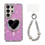 Custodia magnetica per telefono con ciondolo a forma di cuore scintillante IMD e cinturino, For Samsung Galaxy S25+ 5G, For Samsung Galaxy S25 Ultra 5G, For Samsung Galaxy S24 FE 5G, For Samsung Galaxy S24 Ultra 5G