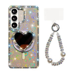 Custodia magnetica per telefono con ciondolo a forma di cuore scintillante IMD e cinturino, For Samsung Galaxy S26+ 5G, For Samsung Galaxy S26 Ultra 5G, For Samsung Galaxy S26 5G, For Samsung Galaxy S25 5G