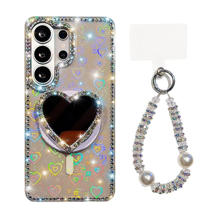 Custodia magnetica per telefono con ciondolo a forma di cuore scintillante IMD e cinturino, For Samsung Galaxy S26+ 5G, For Samsung Galaxy S26 Ultra 5G, For Samsung Galaxy S26 5G, For Samsung Galaxy S25 5G