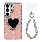 Custodia magnetica per telefono con ciondolo a forma di cuore scintillante IMD e cinturino, For Samsung Galaxy S26+ 5G, For Samsung Galaxy S26 Ultra 5G, For Samsung Galaxy S26 5G, For Samsung Galaxy S25 5G