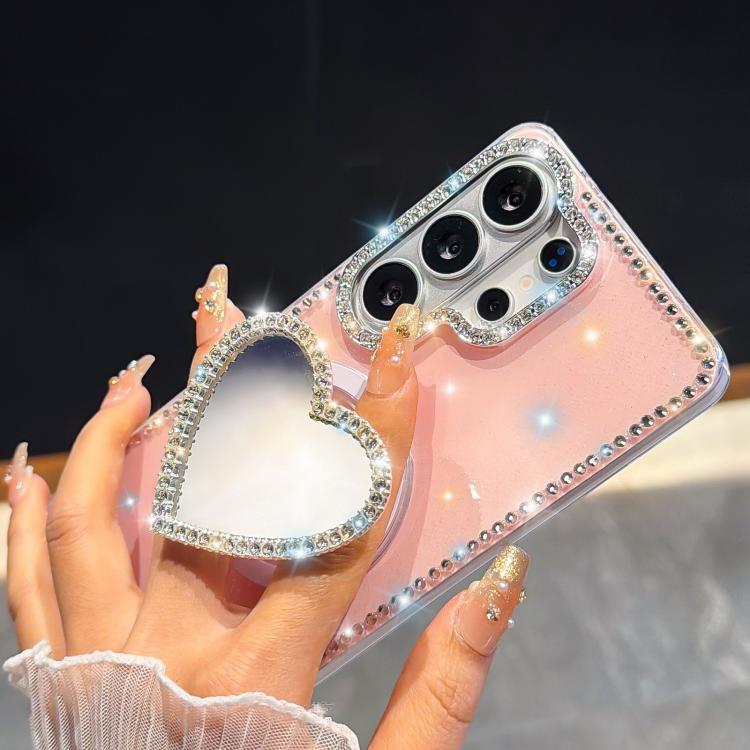 Custodia magnetica per telefono con ciondolo a forma di cuore scintillante IMD e cinturino, For Samsung Galaxy S25+ 5G, For Samsung Galaxy S25 Ultra 5G, For Samsung Galaxy S24 FE 5G, For Samsung Galaxy S24 Ultra 5G