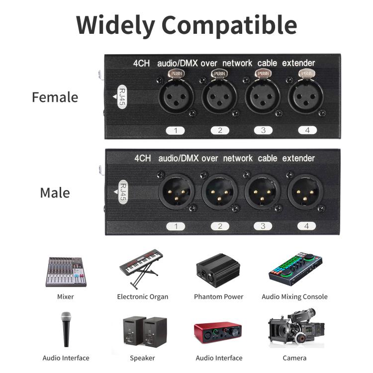 Splitter/Espansore a 4 canali XLR maschio-femmina, scatola di derivazione, estensione Ethernet RJ45