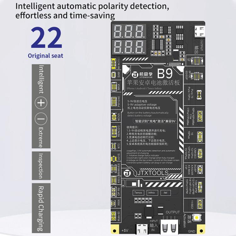 Scheda di attivazione per la ricarica della batteria JTX B9 5-9V per iPhone 6S-17 Pro Max (senza 16e) e Android, JTX B9