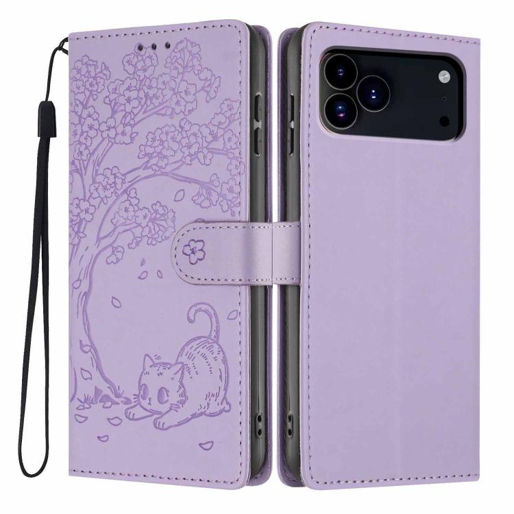 Custodia per telefono in ecopelle con stampa a rilievo di gatto sugli alberi, For iPhone 17, For iPhone Air, For iPhone 16 Pro Max