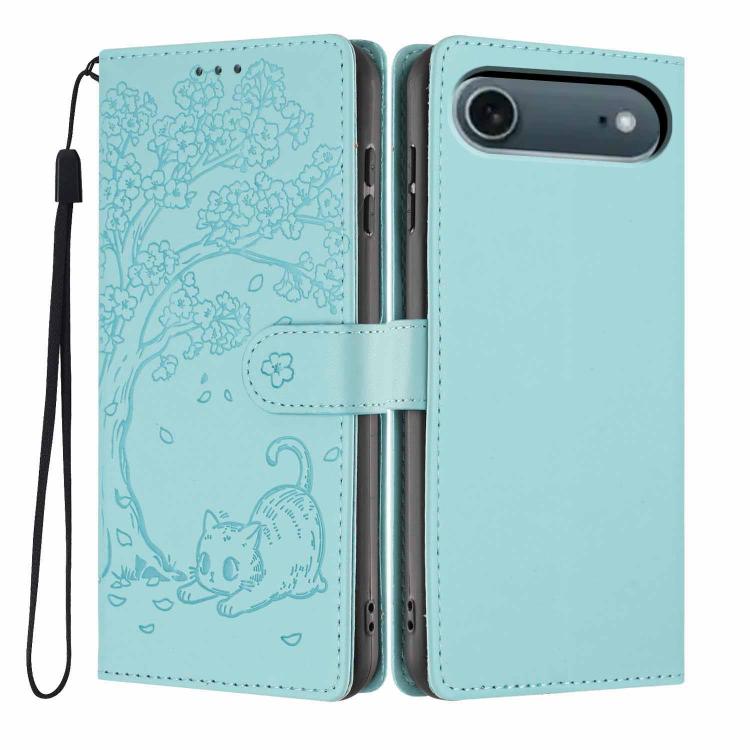 Custodia per telefono in ecopelle con stampa a rilievo di gatto sugli alberi, For iPhone 16 Pro, For iPhone 16 Plus, For iPhone 16