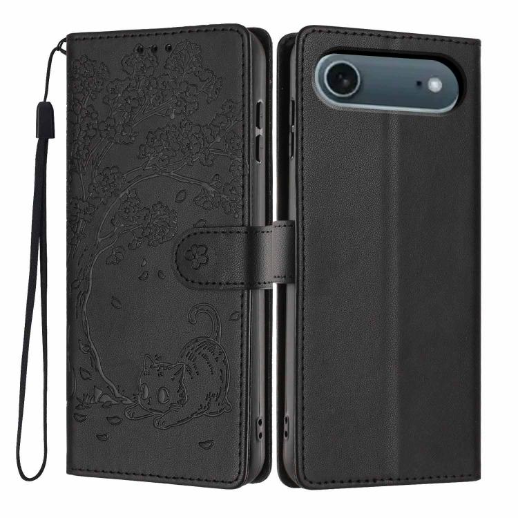 Custodia per telefono in ecopelle con stampa a rilievo di gatto sugli alberi, For iPhone 16 Pro, For iPhone 16 Plus, For iPhone 16
